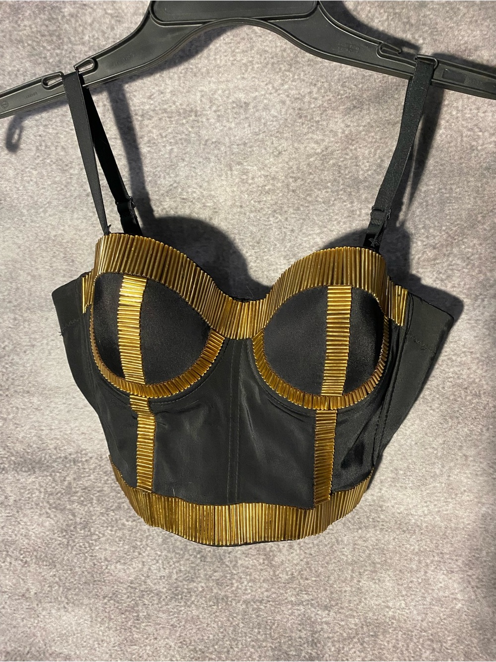 Black Gold Beaded Bustier Corset Crop Top Size 38/85